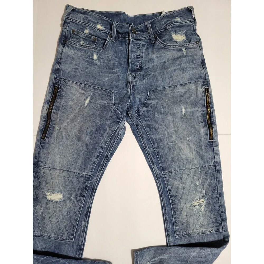 True Religion Double Knee Button Fly Light Blue Jeans Size Men 32x34 Distressed